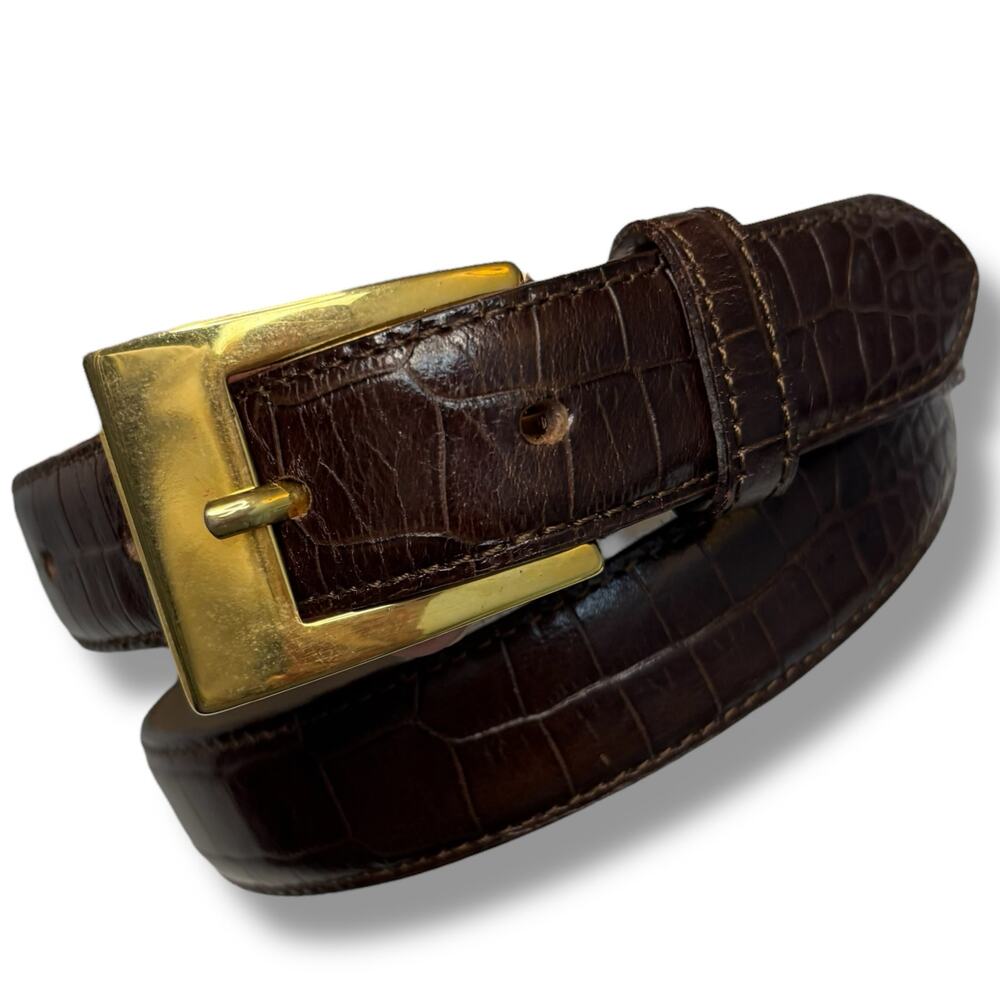 Talbots Women's Brown Leather Belt w/ Gold Buckle - Made in Italy - Size Large